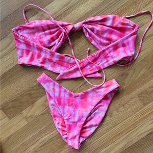 Skatie swim matching pink tie dye top + bottom